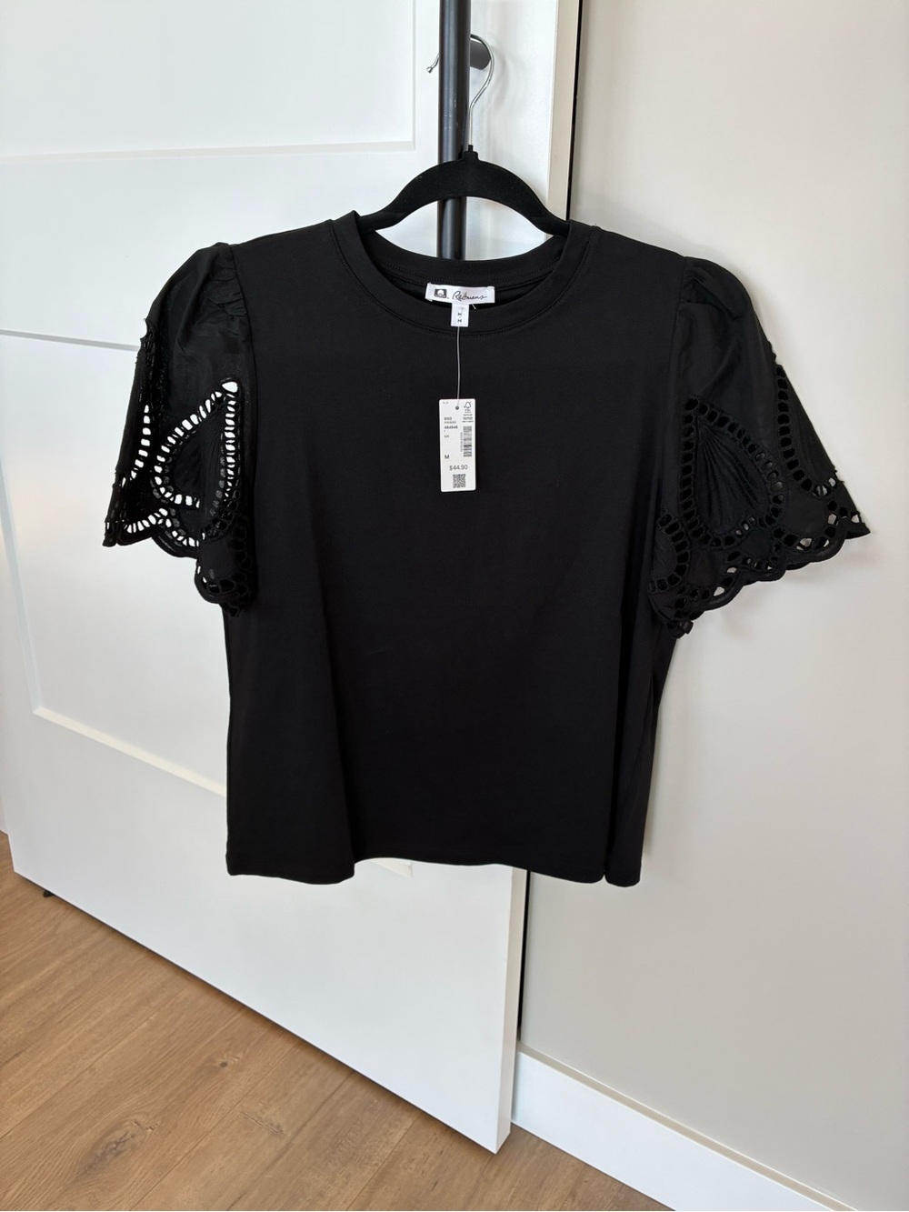 Reitmans Black Top with Eyelet Puff Sleeves